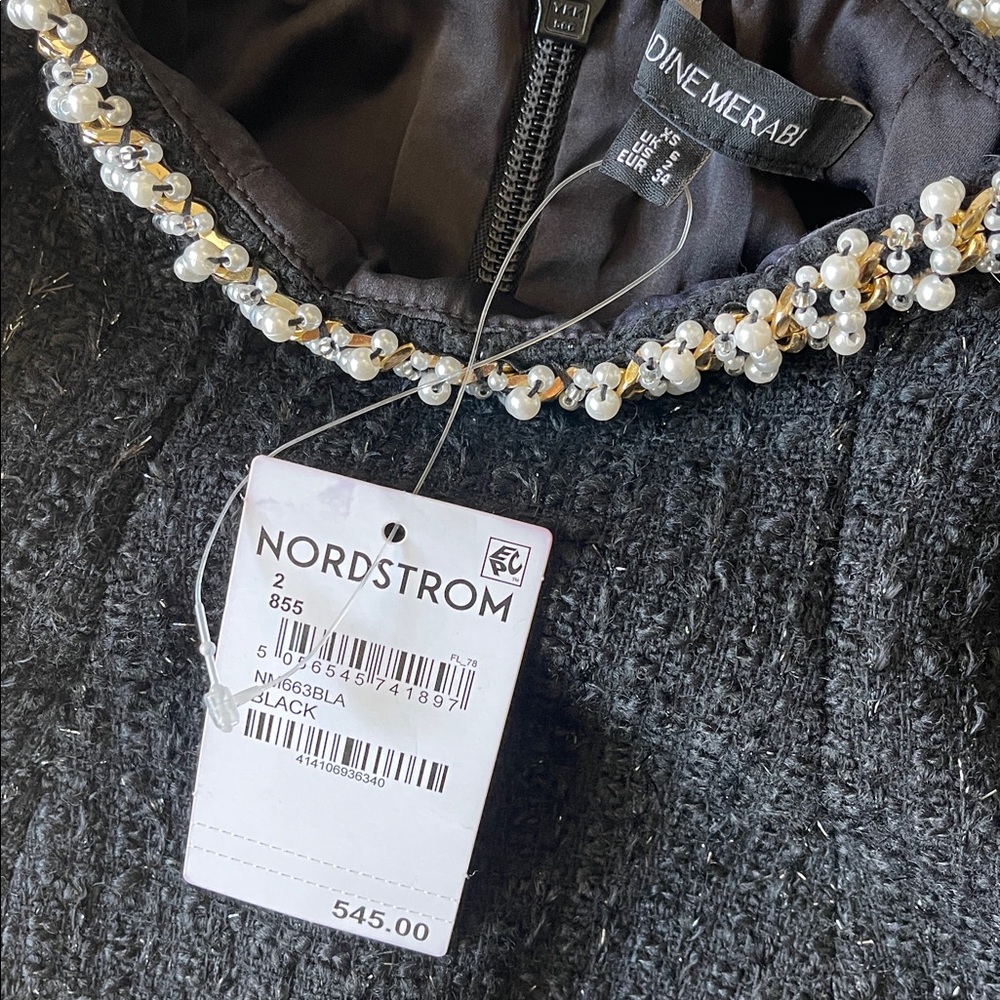 NADINE MERABI Black Tweed Mini Dress with Pearl Trim - Picture 8 of 10